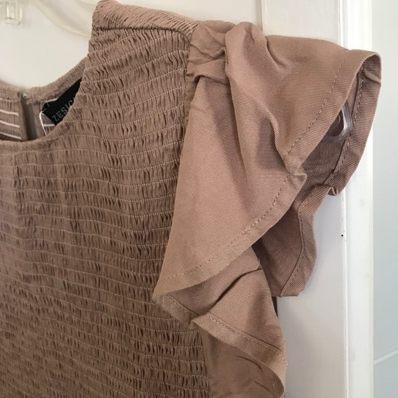 ZESICA Tiered A-Line Flutter Short Sleeve Smocked Midi Dress Women’s Size Large - Picture 3 of 16